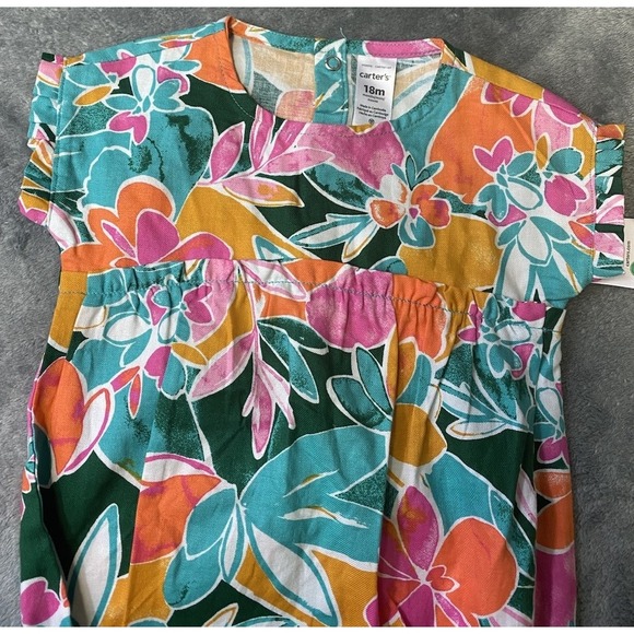 Carter's Tropical Jersey Romper For Summer Baby Girl Size 18 Months - Picture 2 of 9